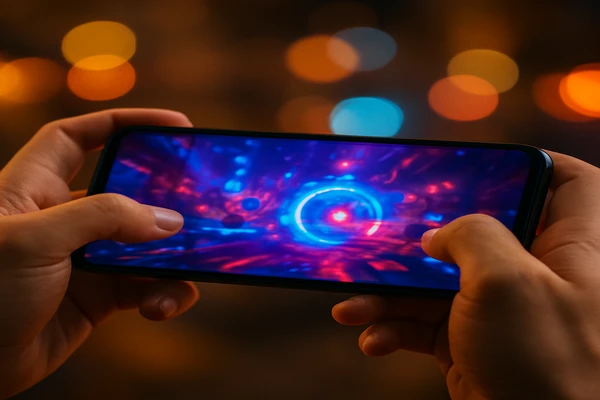 একজন ব্যবহারকারী স্মার্টফোনে সহজ ও আরামদায়কভাবে অনলাইন গেম খেলে আনন্দ উপভোগ করছেন