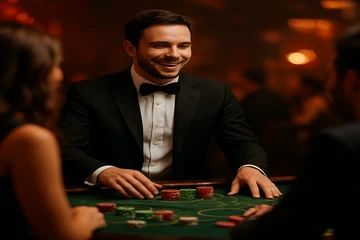 স্বর্ণালী কয়েন ও রুলেটের গতিময় ক্যাসিনো দৃশ্য